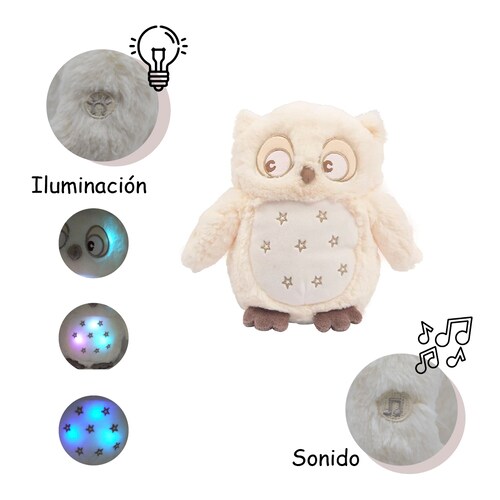 Búho De Peluche Con Iluminación Muñeco Canción Cuna Musical Ultra Suave 25 cm Alto 
