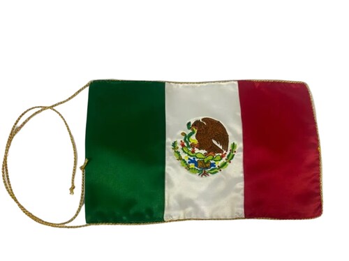 Bandera de mexico doble tela de razo para escritorio escudo bordado de colores