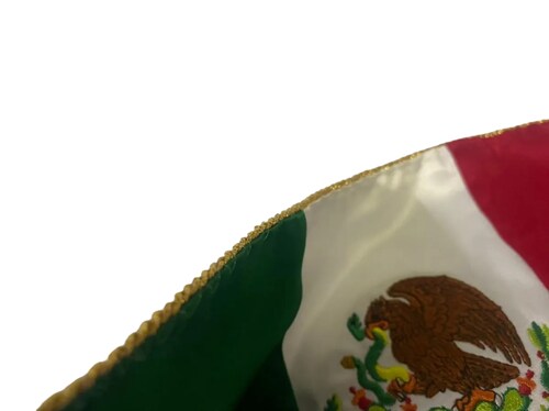 Bandera de mexico doble tela de razo para escritorio escudo bordado de colores