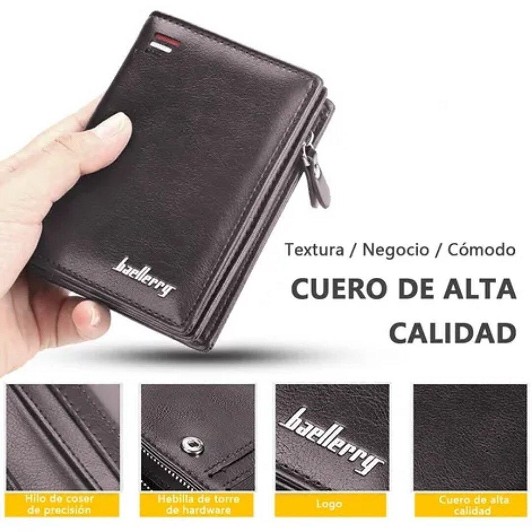 Cartera Baellerry De Cuero Con Monedero Cierre Para Hombre