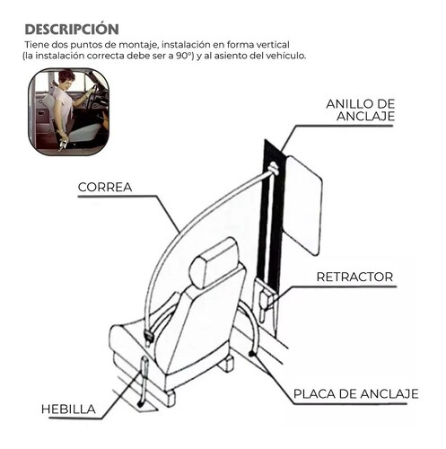 Cinturon De Seguridad De 3 Puntos Retractil Color Negro