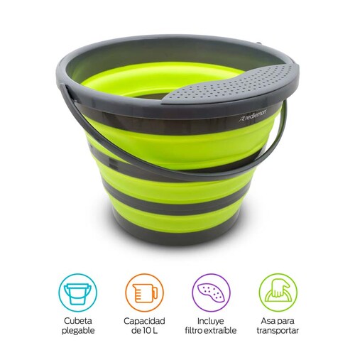 Cubeta Plegable de Silicón Resistente con Coladera Extraíble (10 L) Redlemon