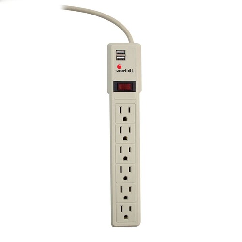 Supresor de Picos de 550 Joules con 6 Contactos + 2 Puertos USB, Smartbitt SBSS-550J6USB