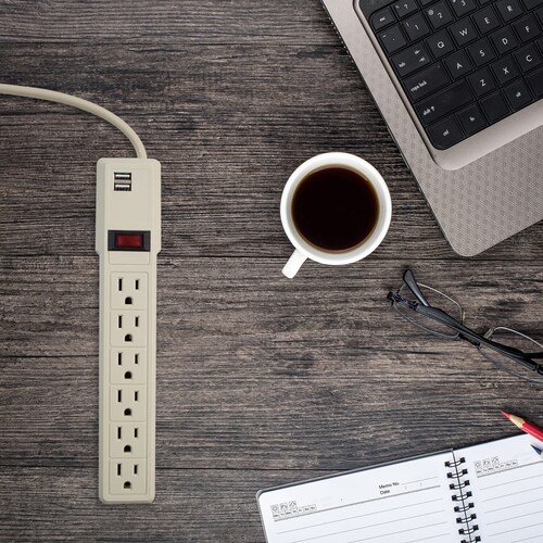 Supresor de Picos de 550 Joules con 6 Contactos + 2 Puertos USB, Smartbitt SBSS-550J6USB