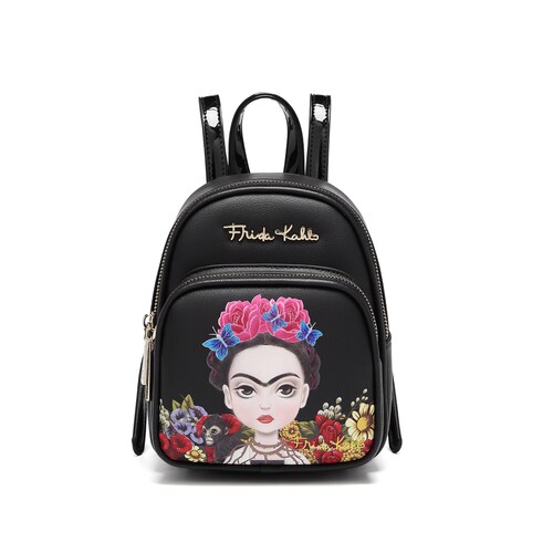 Mini Mochila negra Frida Kahlo Cartoon Original .