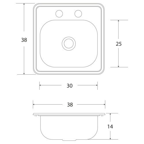 Fregadero Cocina Empotrar 1 Tina Mini 38x38x14 M10