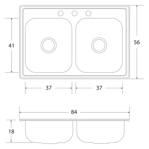 Fregadero Cocina Empotrar 2 Tinas 84x56x18 C110