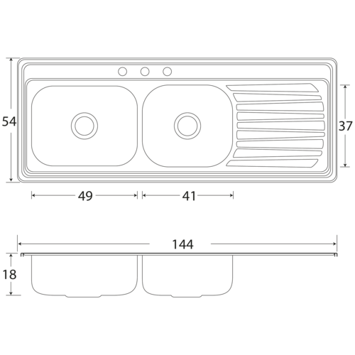 Fregadero Cocina Empotrar 2 Tinas 144x54x18 C212n Der.