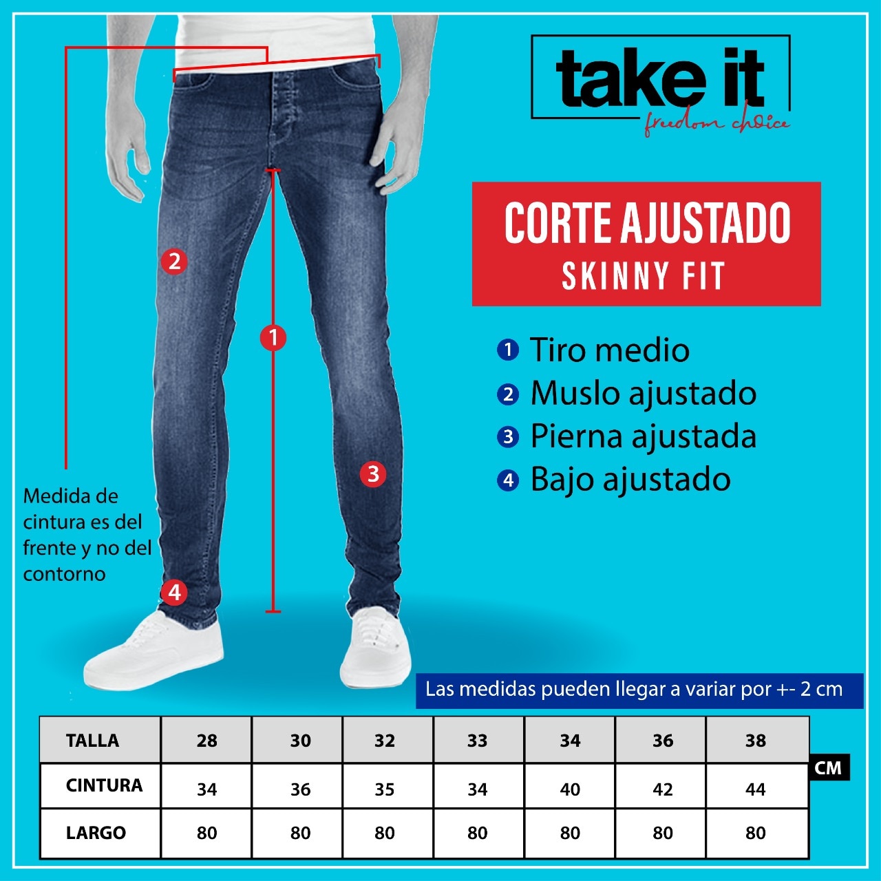 Pantalon Skinny Mezclilla Azul strech Take It Para Hombre PM1028