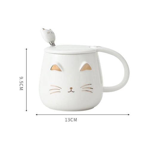 Taza De Cerámica Diseño De Gato Creativa Con Tapa Y Cuchara