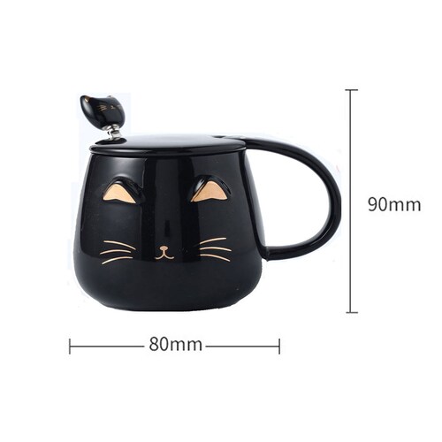Taza De Cerámica Diseño De Gato Creativa Con Tapa Y Cuchara