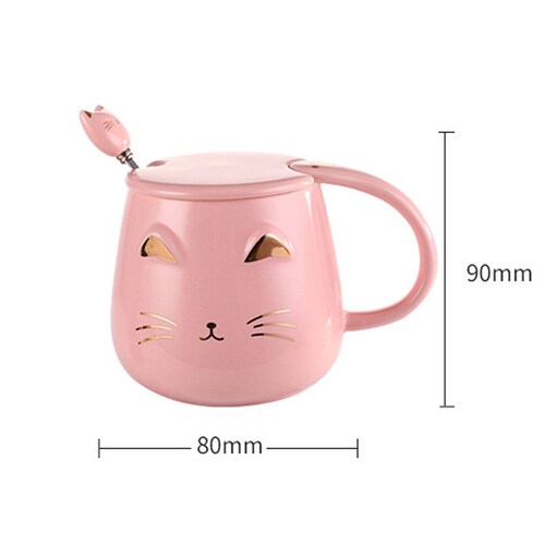 Taza De Cerámica Diseño De Gato Creativa Con Tapa Y Cuchara