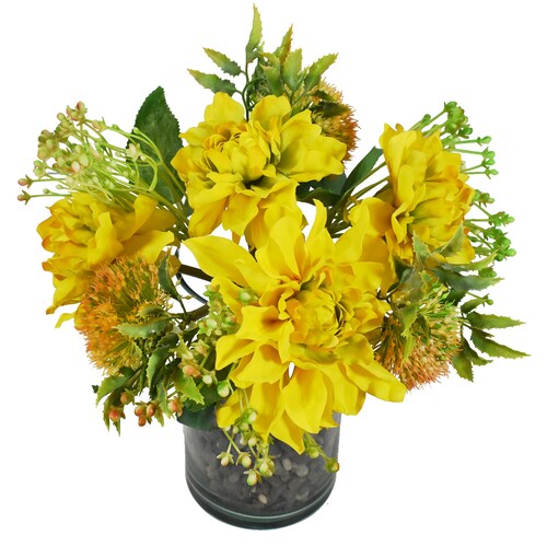Bouquet De Dalias Flores Artificiales Finas Ramos De Flores Amarillo