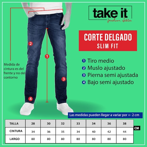 Pantalón Slim Azul deslavado destroy De Mezclilla Strech Take It Jeans Para Hombre PN1035