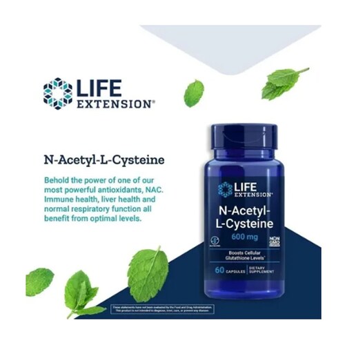Complejo N-acetil-cisteína Nac 600mg 60c Acetil Cisteina Life Extencion 