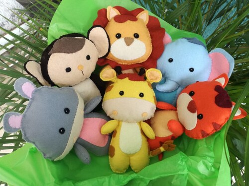 Paquete 6 Figuras De Fieltro De Animales De Selva Para Bebé