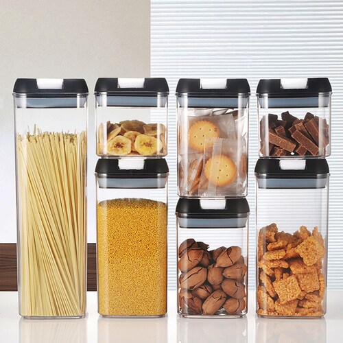 Set de 7 Recipientes Herméticos para Almacenar Alimentos con Etiquetas Personalizables y Cucharas Medidoras.