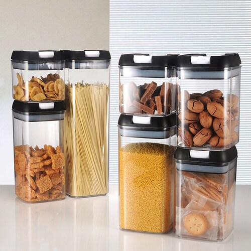 Set de 7 Recipientes Herméticos para Almacenar Alimentos con Etiquetas Personalizables y Cucharas Medidoras.