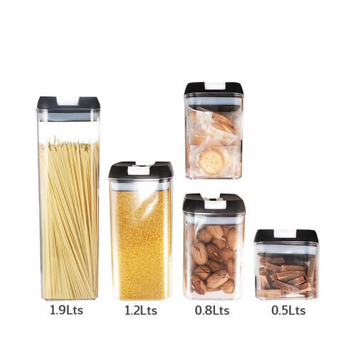 Set de 7 Recipientes Herméticos para Almacenar Alimentos con Etiquetas Personalizables y Cucharas Medidoras.