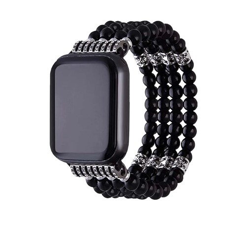 Correa Band Tipo Pulsera cuentas negras y rosas Compatible Con Apple Watch 38/40/41.