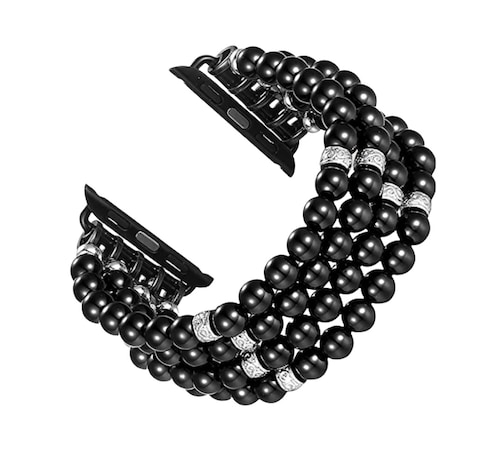Correa Band Tipo Pulsera cuentas negras y rosas Compatible Con Apple Watch 38/40/41.