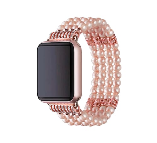 Correa Band Tipo Pulsera cuentas negras y rosas Compatible Con Apple Watch 38/40/41.