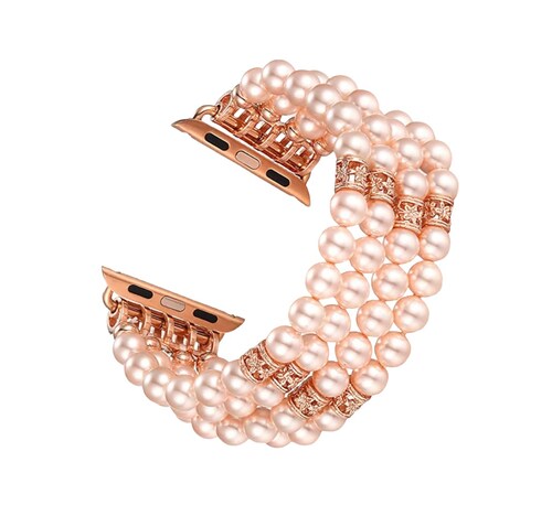 Correa Band Tipo Pulsera cuentas negras y rosas Compatible Con Apple Watch 38/40/41.
