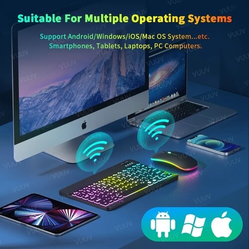 Juego De Teclado Y Mouse Con Led Inalambricos Negro
