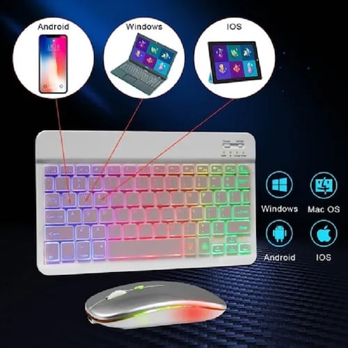 Juego De Teclado Y Mouse Con Led Inalambricos Blanco 