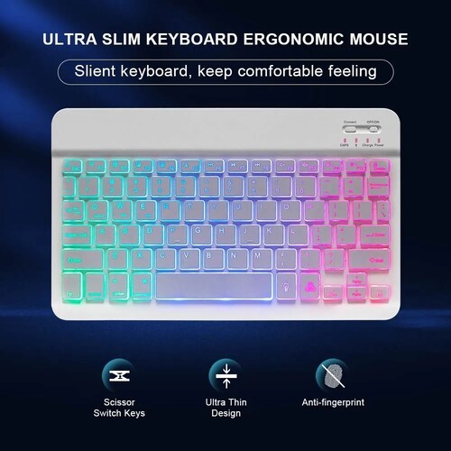 Juego De Teclado Y Mouse Con Led Inalambricos Blanco 