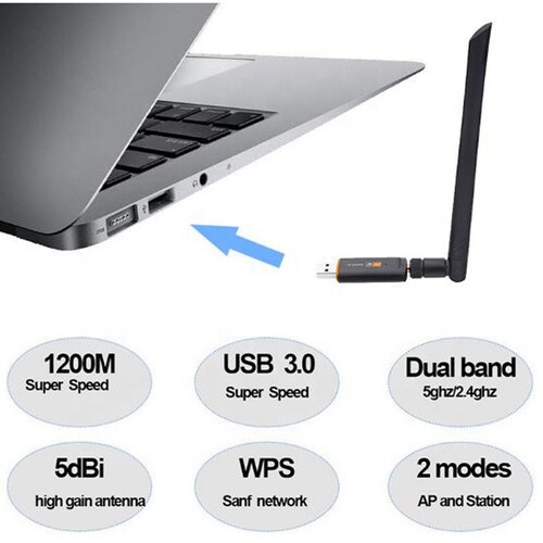 Antena Adaptador Wifi 1200 Mbps Usb 3.0 De Banda Dual