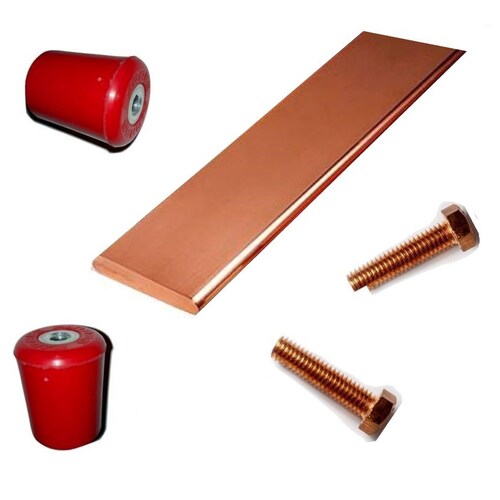 Kit Barra Cobre Tierra Física 1/4x2 1/2x19 pulgadas con Aisladores y Tornillos de Bronce Al Silicio