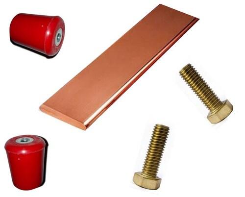 Kit Barra Cobre Tierra Física 1/4x1x19 pulgadas con Aisladores y Tornillos de Bronce Al Silicio