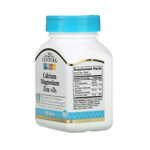 Calcio Magnesio Zinc + Vitamina D3 90 Tabletas Ayuda Huesos Century 