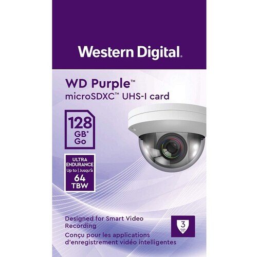 Memoria MicroSD 128GB Western Digital WD Purple SD QD101 SDXC Clase 10 WDD128G1P0C.