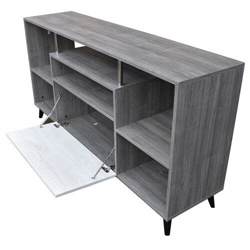 Centro De Entretenimiento Ibiza, Mueble Tv Funcional Hogare, Practico e Inteligente Gris Blanco