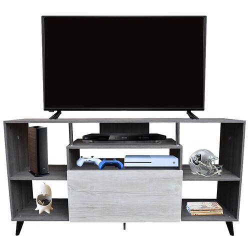 Centro De Entretenimiento Ibiza, Mueble Tv Funcional Hogare, Practico e Inteligente Gris Blanco