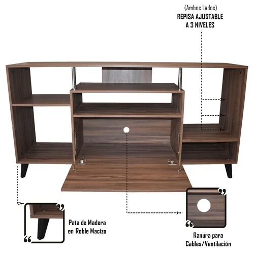 Centro De Entretenimiento Ibiza, Mueble Tv Funcional Hogare, Elegante y funcional Parota 