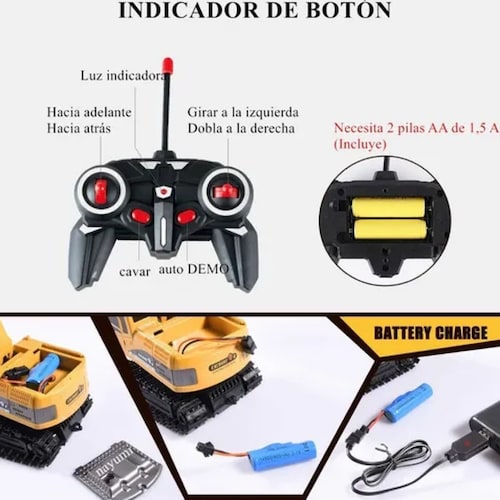 Excavadora Control Remoto 1:24 Rc Juguete 6canal Niños Metal