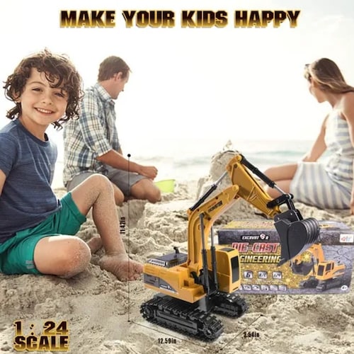 Excavadora Control Remoto 1:24 Rc Juguete 6canal Niños Metal