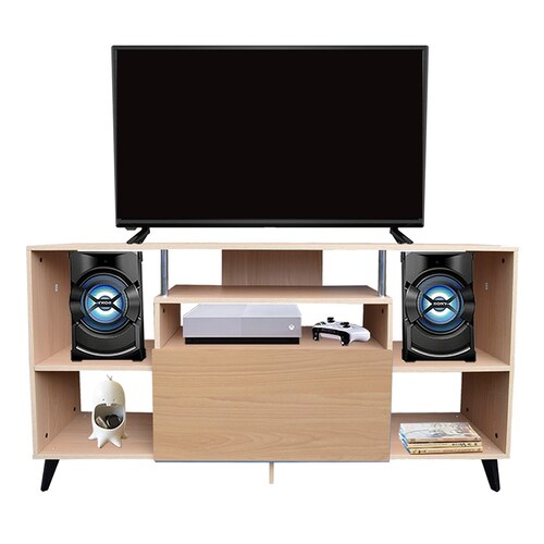 Centro De Entretenimiento Ibiza Mueble Tv Funcional Hogare Moderno e inteligente Roble