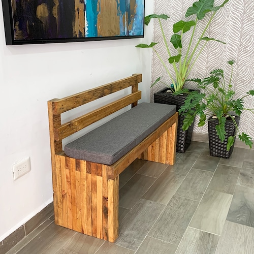 Banca de Jardín con Respaldo y Cojín, Estilo Vintage, para Interior ó Exterior. Muy Resistente y Durable.