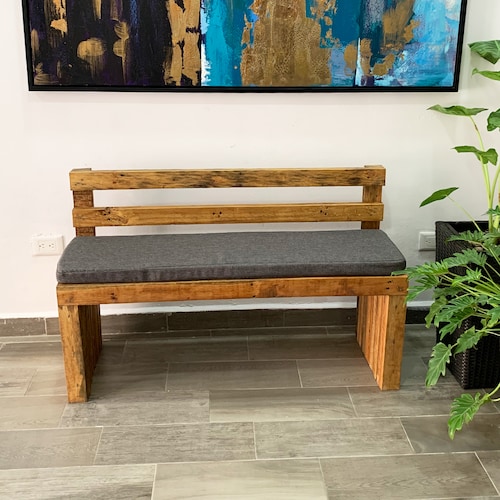 Banca de Jardín con Respaldo y Cojín, Estilo Vintage, para Interior ó Exterior. Muy Resistente y Durable.