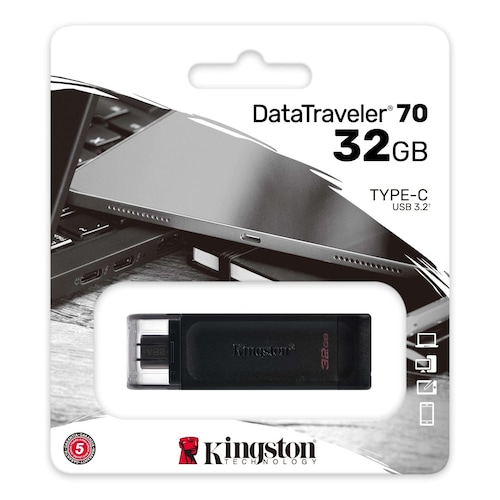Memoria USB-C Kingston DataTraveler 70 DT70 32GB 3.2 Gen 1 negro DataTraveler tipo C