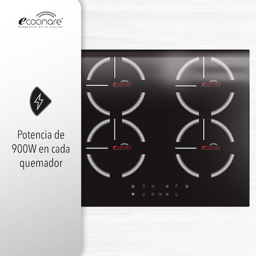 Estufa Parrilla de Inducción Magnética 4 Quemadores / Empotrable / Botones Touch / Ahorra Energía / Funcion de Temporizador y Bloqueo para Niños
