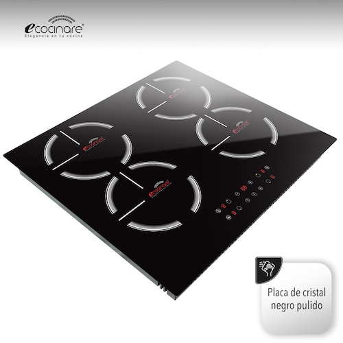 Estufa Parrilla de Inducción Magnética 4 Quemadores / Empotrable / Botones Touch / Ahorra Energía / Funcion de Temporizador y Bloqueo para Niños