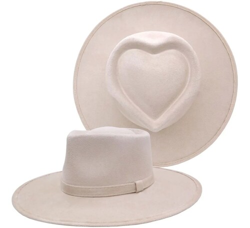 Sombrero Unisex Gamuza Horma Corazón Vintage Retro Elegante Hueso