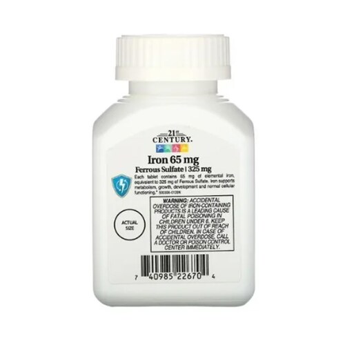 Hierro 65mg Premium Sulfato Ferroso 325mg 120caps Globulos Rojos Century 