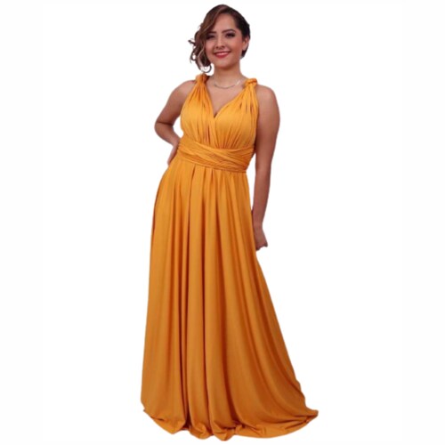 Vestido De Fiesta Multiformas Mostaza 