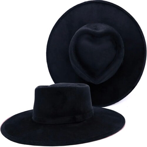 Sombrero Unisex Gamuza Horma Corazón Vintage Retro Elegante Negro